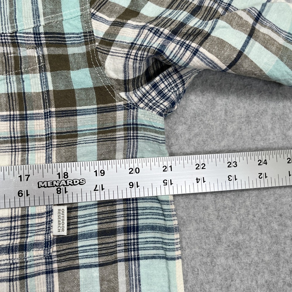Outdoor Research Weisse Shirt Mens M Teal Brown Plaid Short Sleeve Button Hemp - Picture 4 of 12